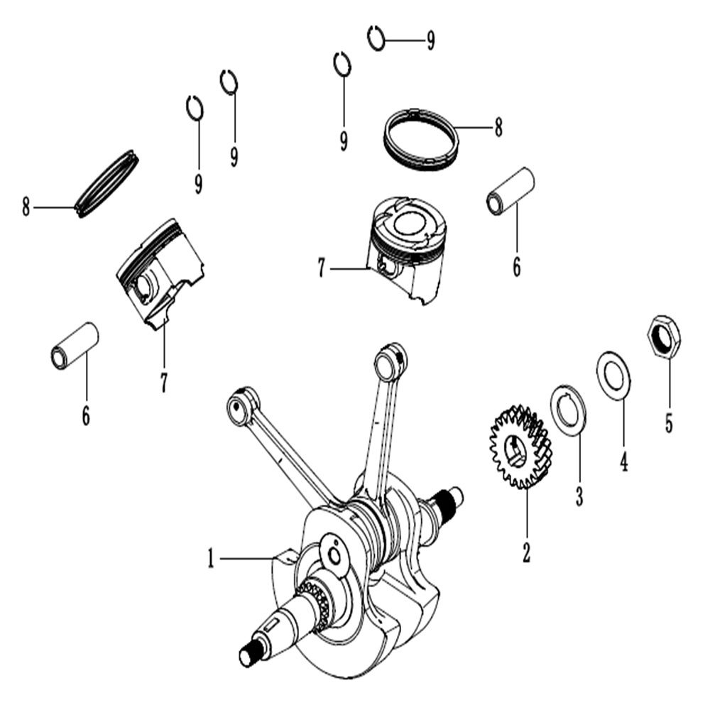 Vue Embiellage - pistons - segments                                                                                             