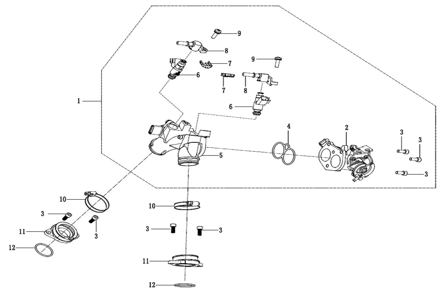 Vue Pipe admission - corp injection - injecteur                                                                                 