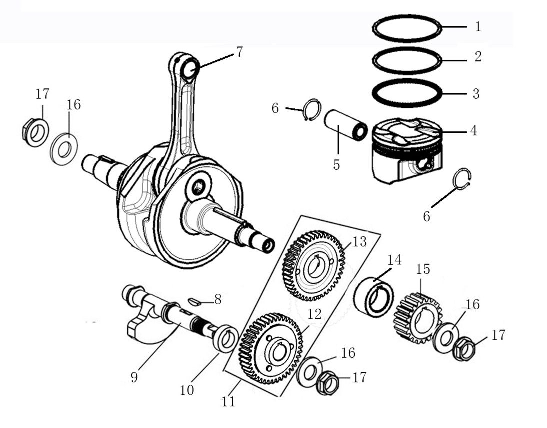 Vue Vilebrequin, piston et balancier                                                                                            