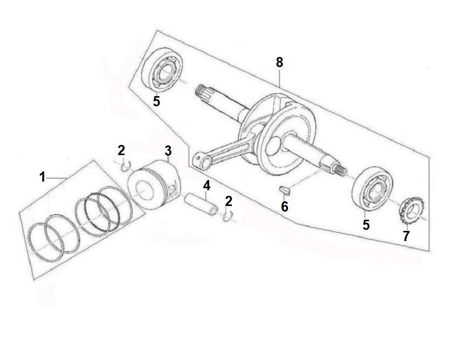 Vue Vilebrequin - piston et segment                                                                                             