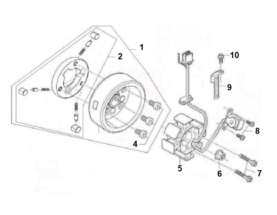 Vue Rotor et stator allumage                                                                                                    