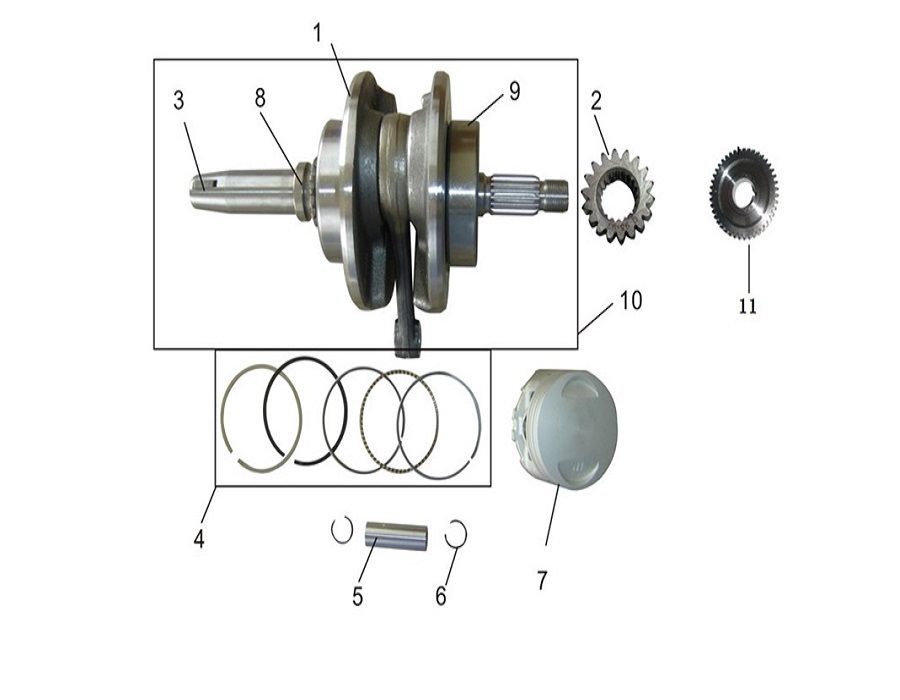 Vue Vilebrequin - piston - segmentation                                                                                         