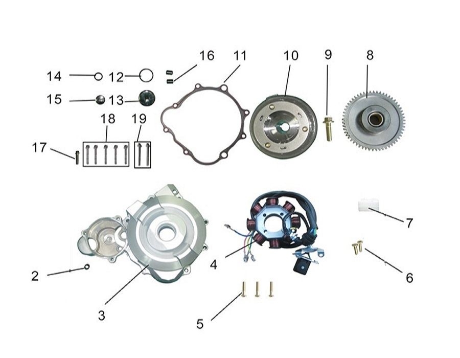 Vue Cater allumage - rotor - stator - roue libre                                                                                