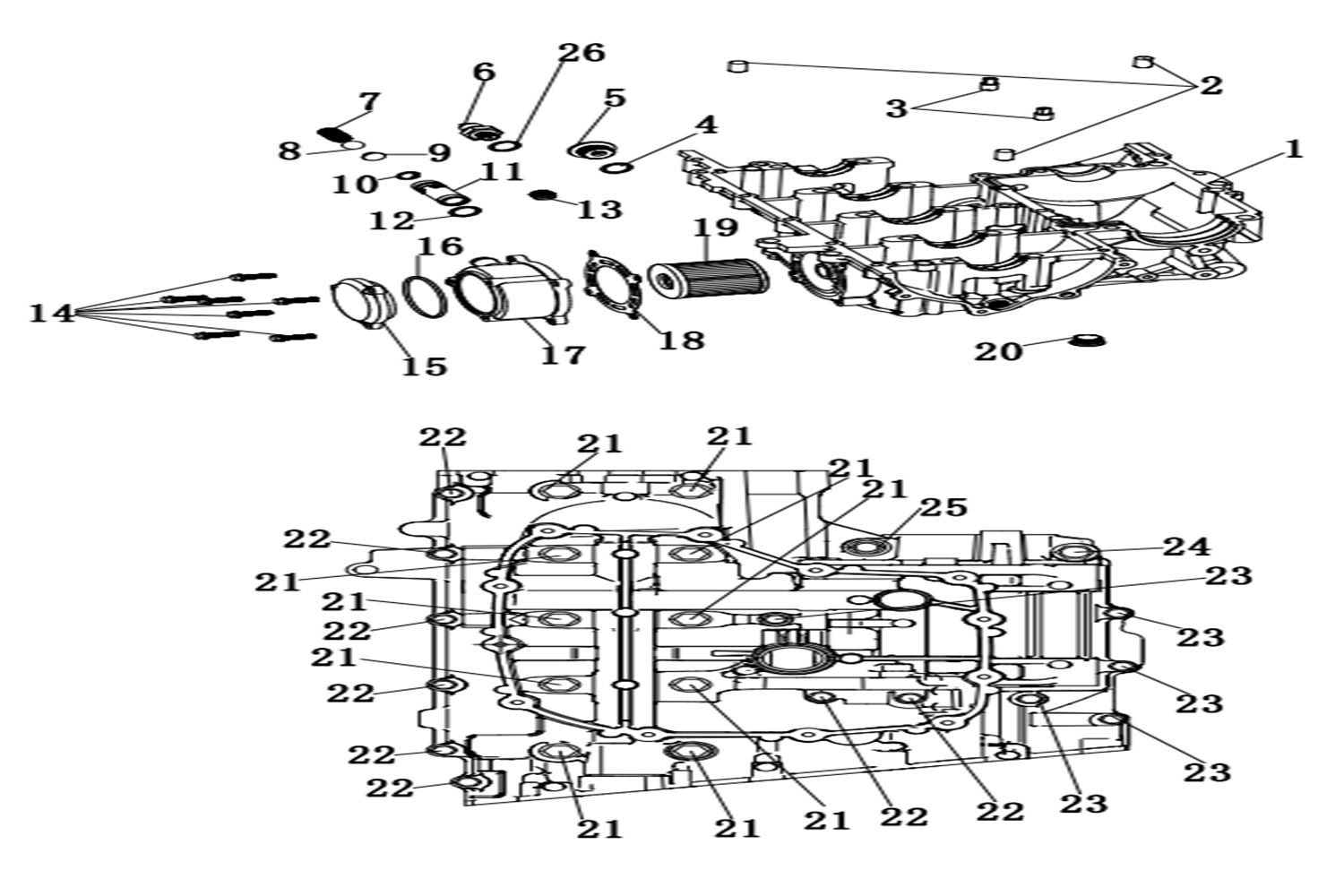 13 - VUE CARTER MOTEUR INFÉRIEUR ET FILTRE A HUILE                                                                              