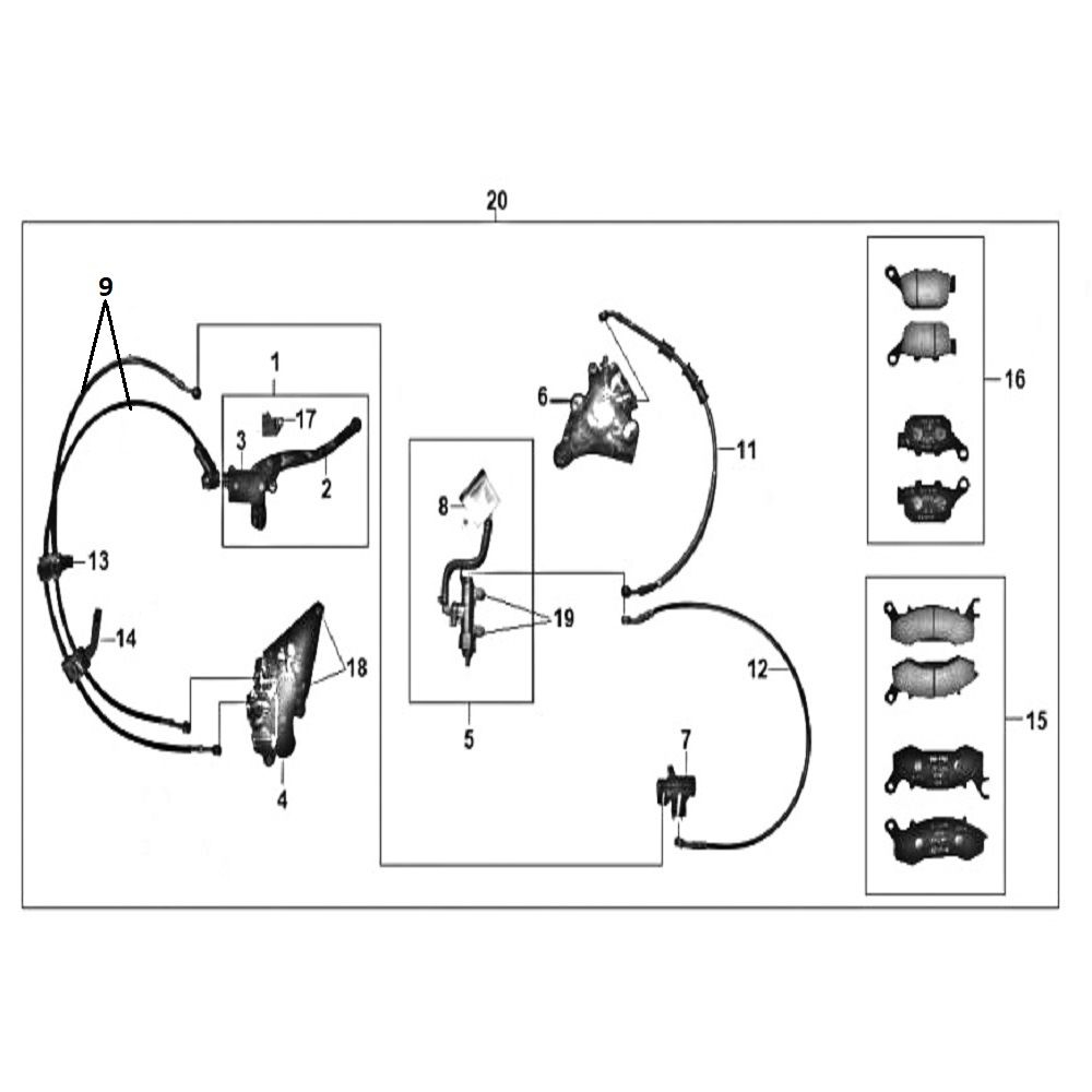 Vue systeme de frein avant - arriere                                                                                            