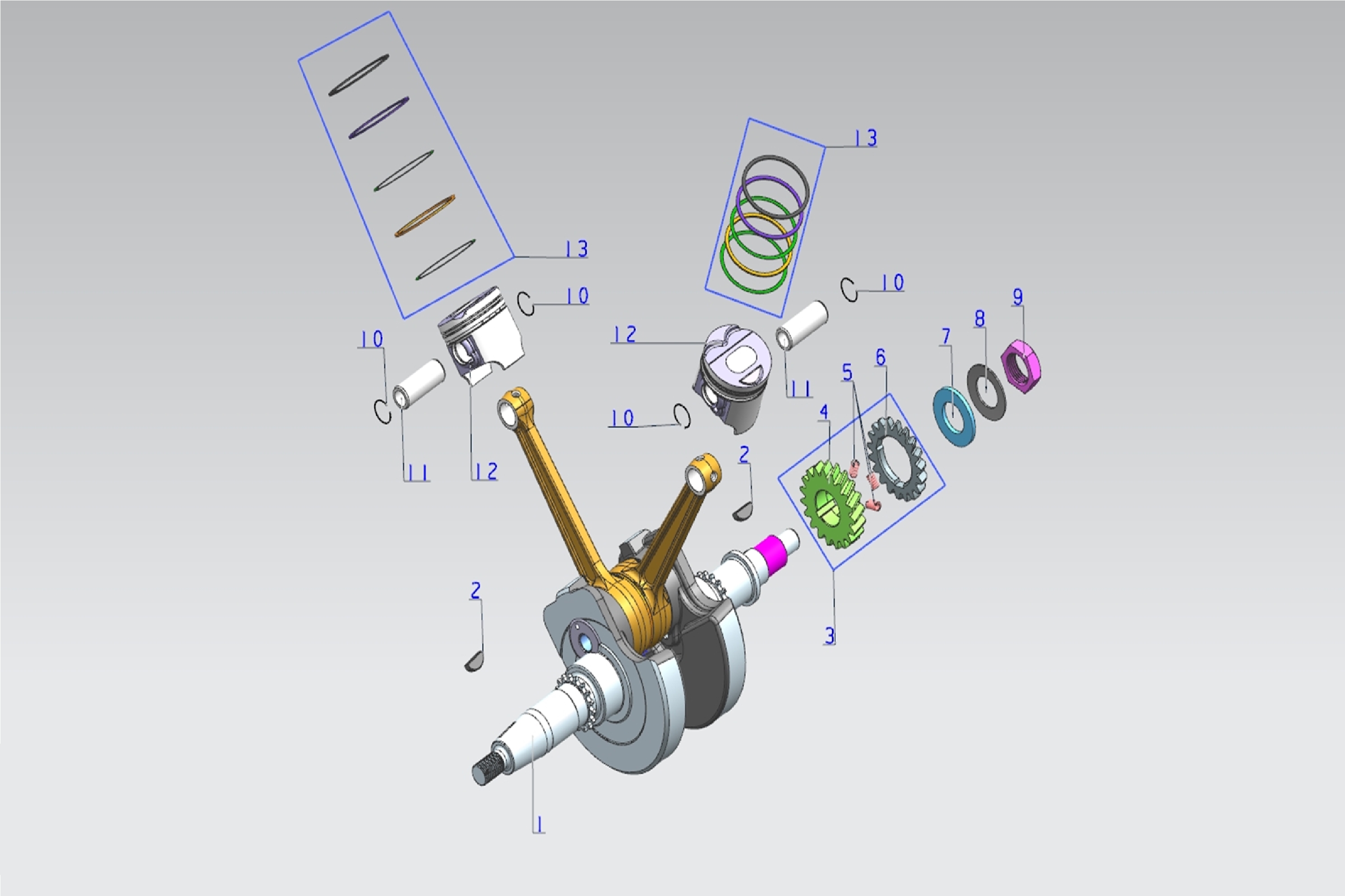 17 - Vue Vilebrequin et pistons
