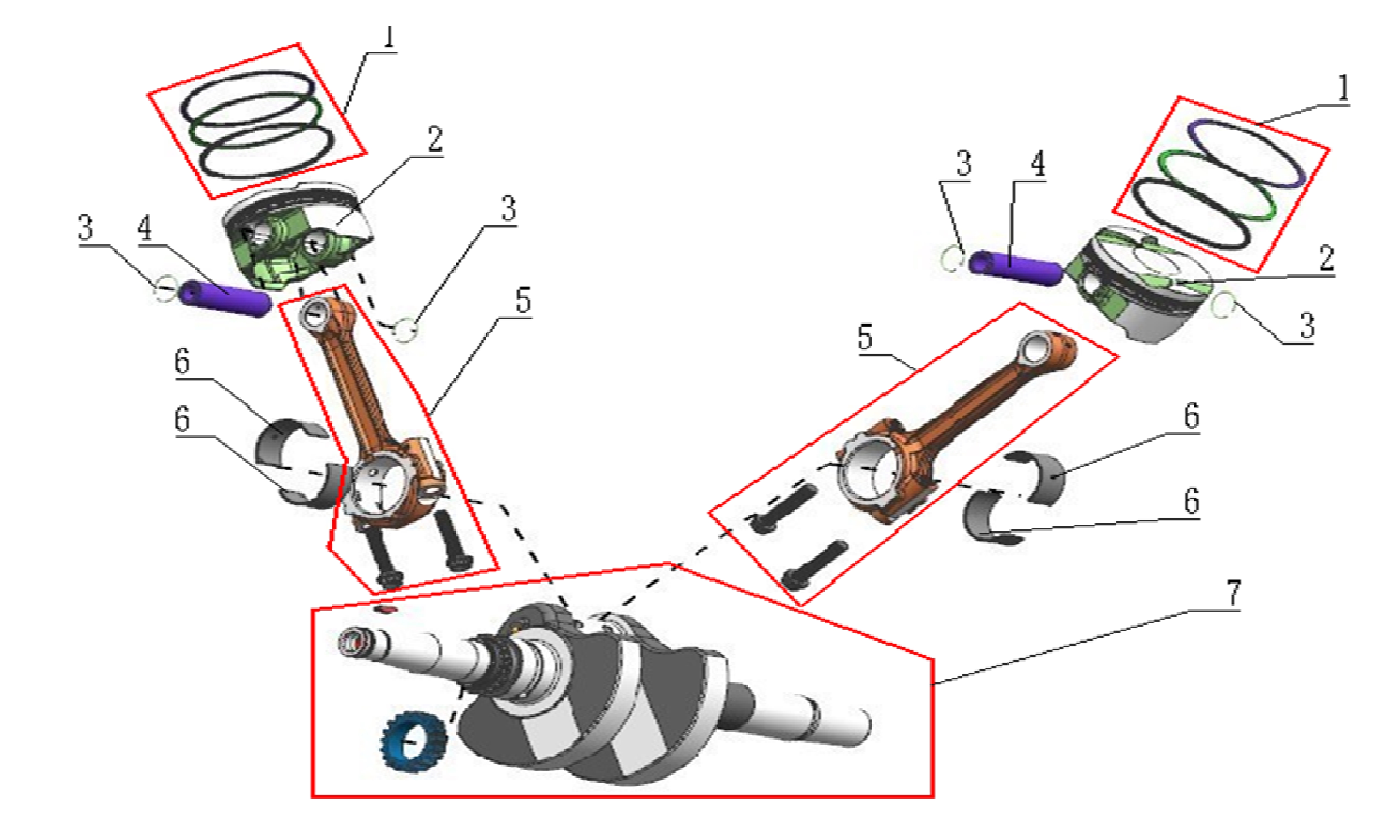 9 -  Vue Vilebrequin et pistons
