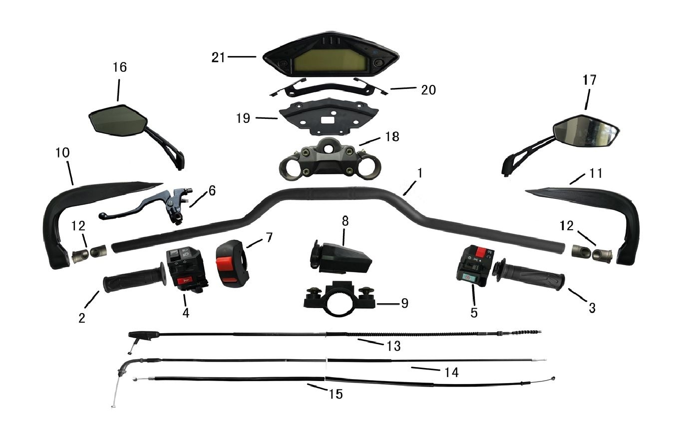 3 - Vue guidon - cable - compteur- commodo                                                                                      