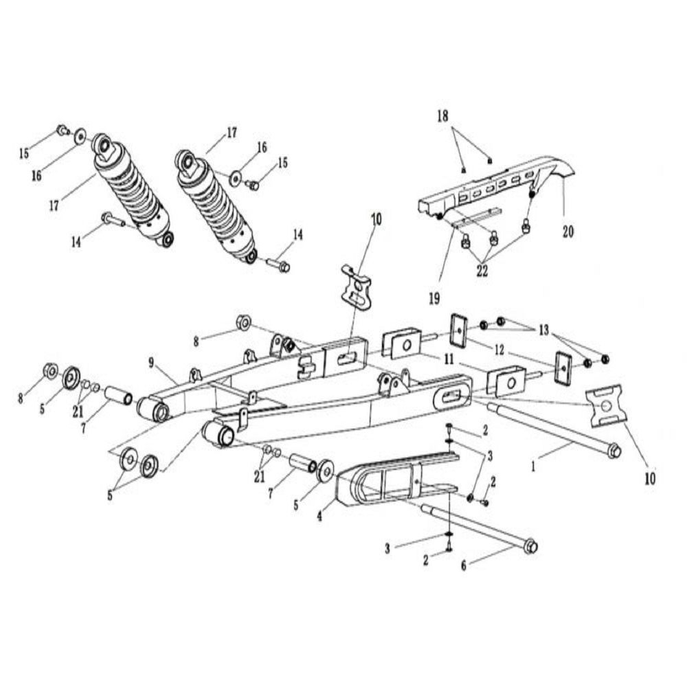 Vue bras oscillant - amortisseur arriere                                                                                        