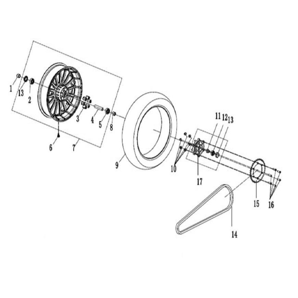 Vue roue arriere - chaine et couronne de transmission                                                                           